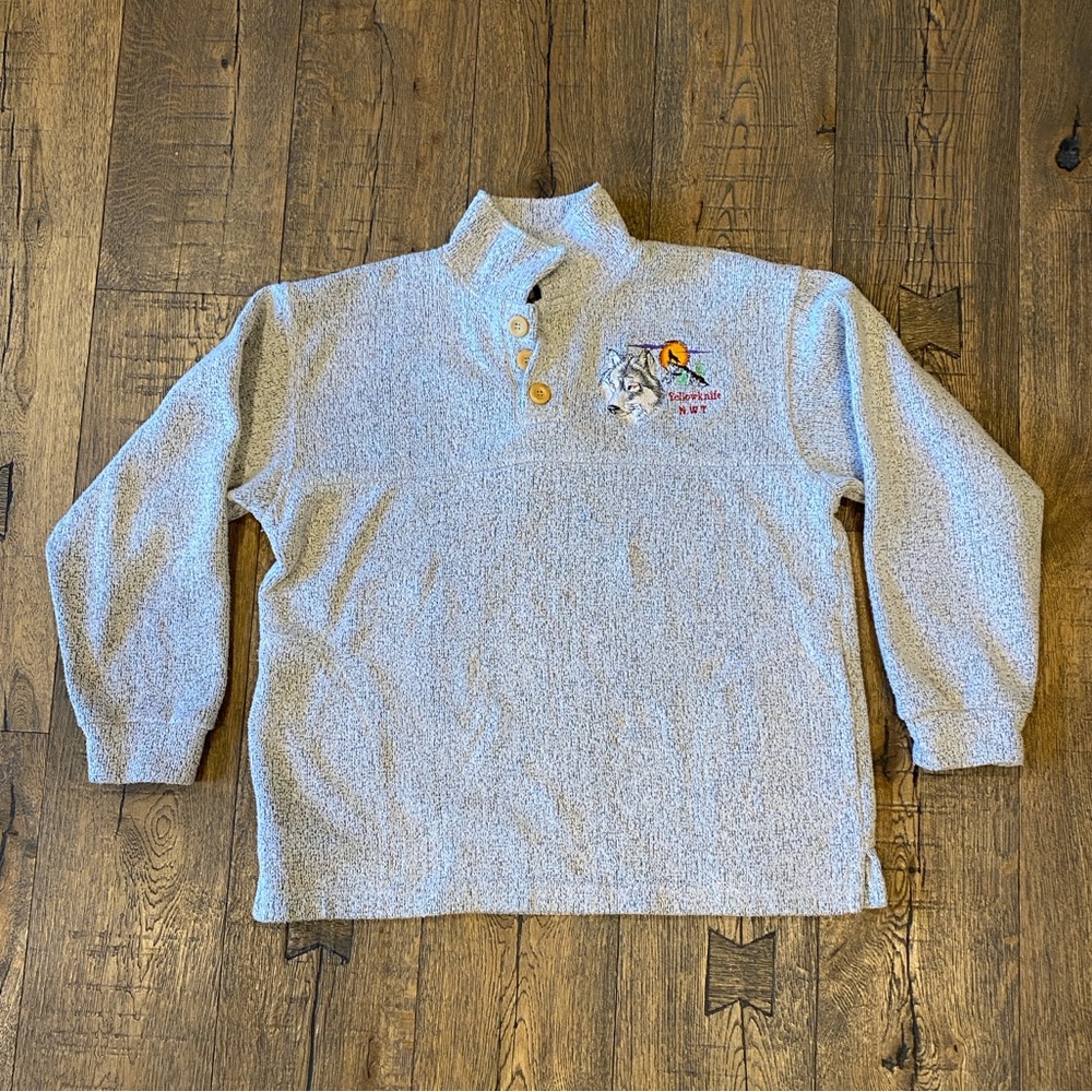 Vintage Wolf ‘Yellowknife NWT’ Half Button Sweater w/ Pockets